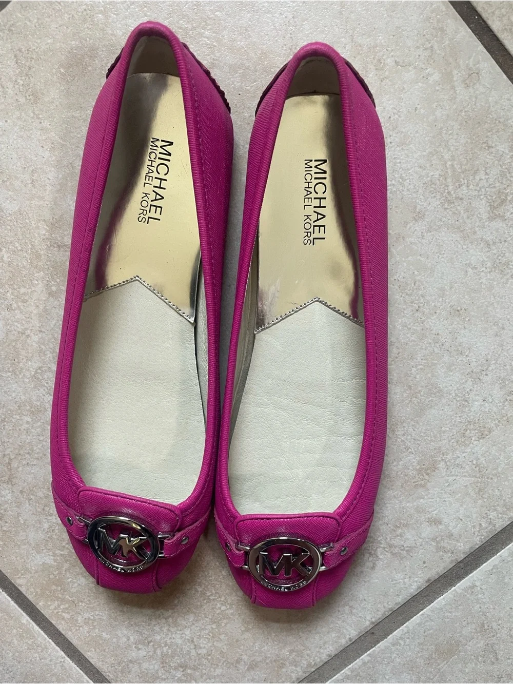Michael Kors Hot Pink MK Logo Canvas Ballet Flats